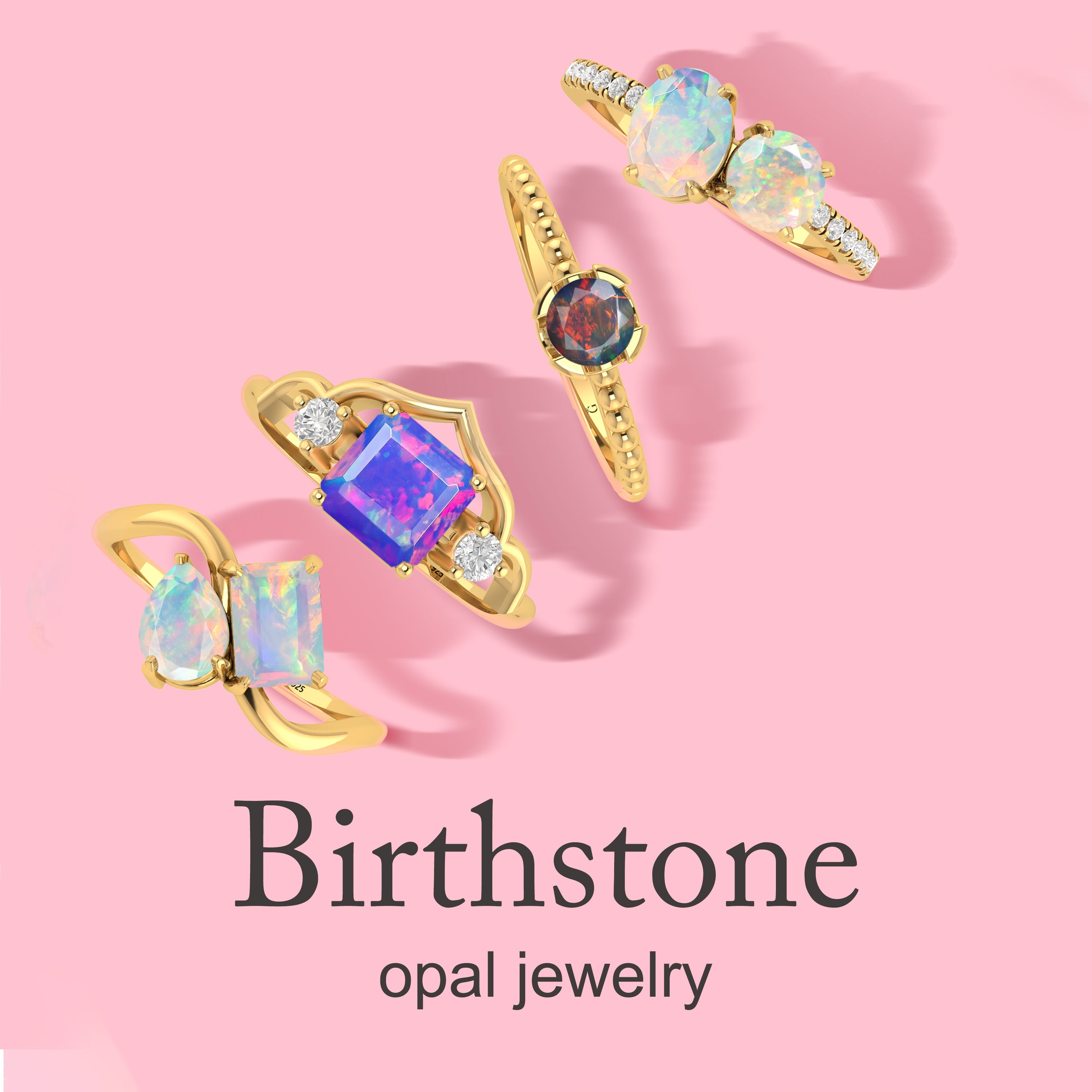 Birthstone opal rings