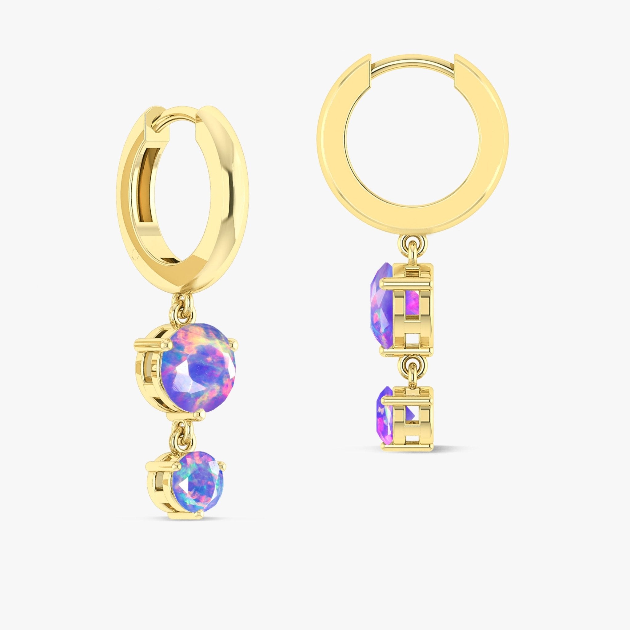 2 Round Stone Natural Lavender Opal Drop Hoop Earrings - Goodstone Jewels
