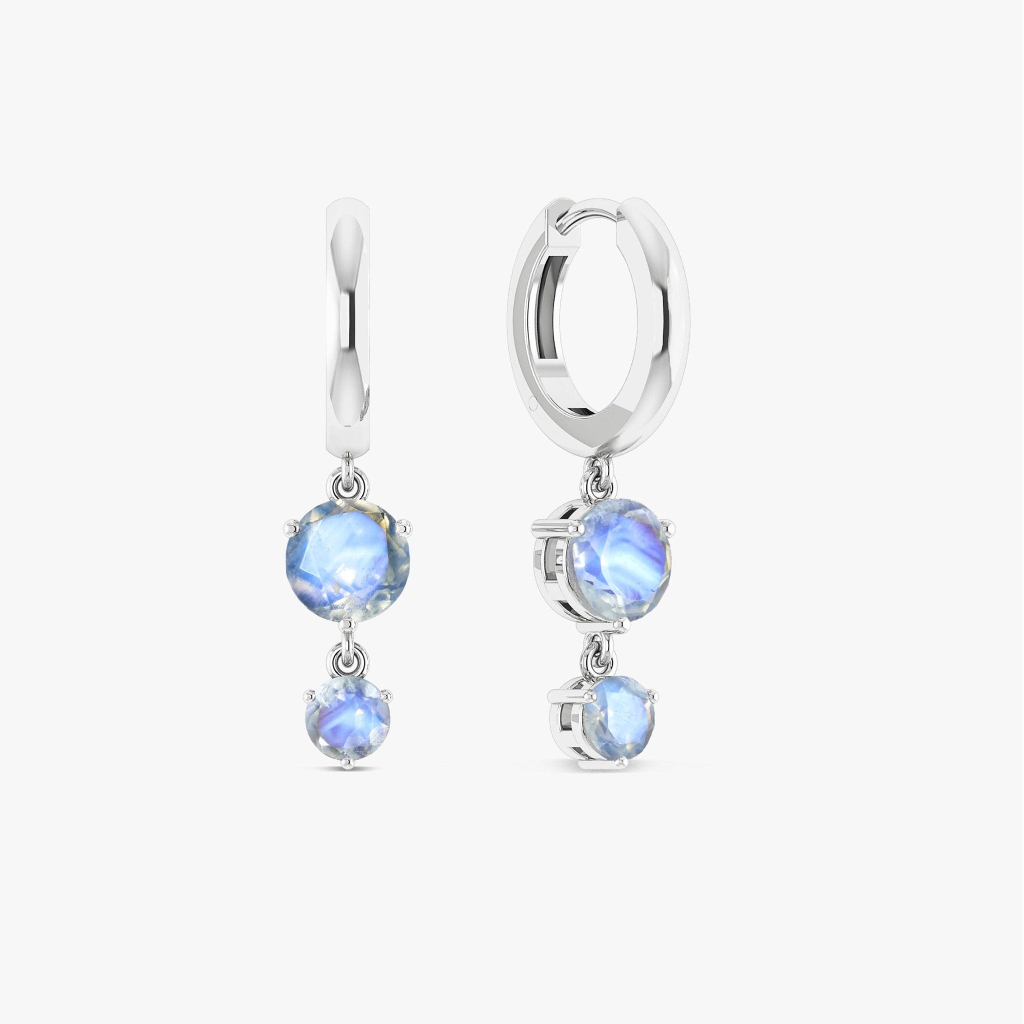 2 Round Stone Natural Moonstone Drop Hoop Earrings - Goodstone Jewels
