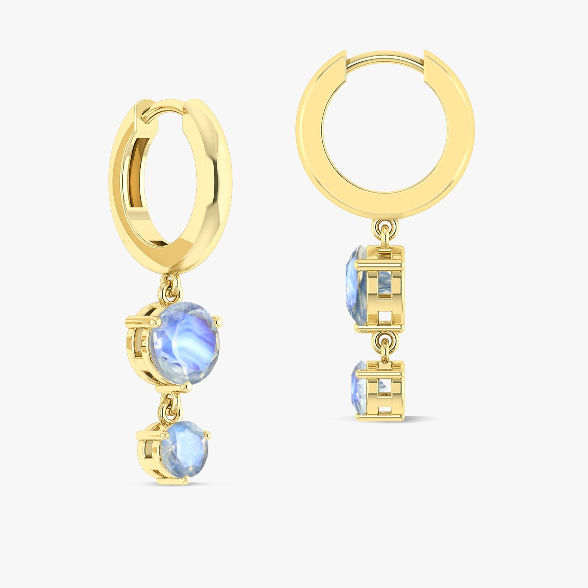 2 Round Stone Natural Moonstone Drop Hoop Earrings - Goodstone Jewels