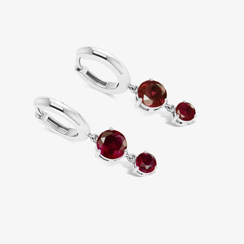 925 Silver Ruby Triple Round Stud Earrings with 5mm, 4mm, and 3mm stones totaling 2.80ct in a sleek silver setting. Elegant drop design for women.