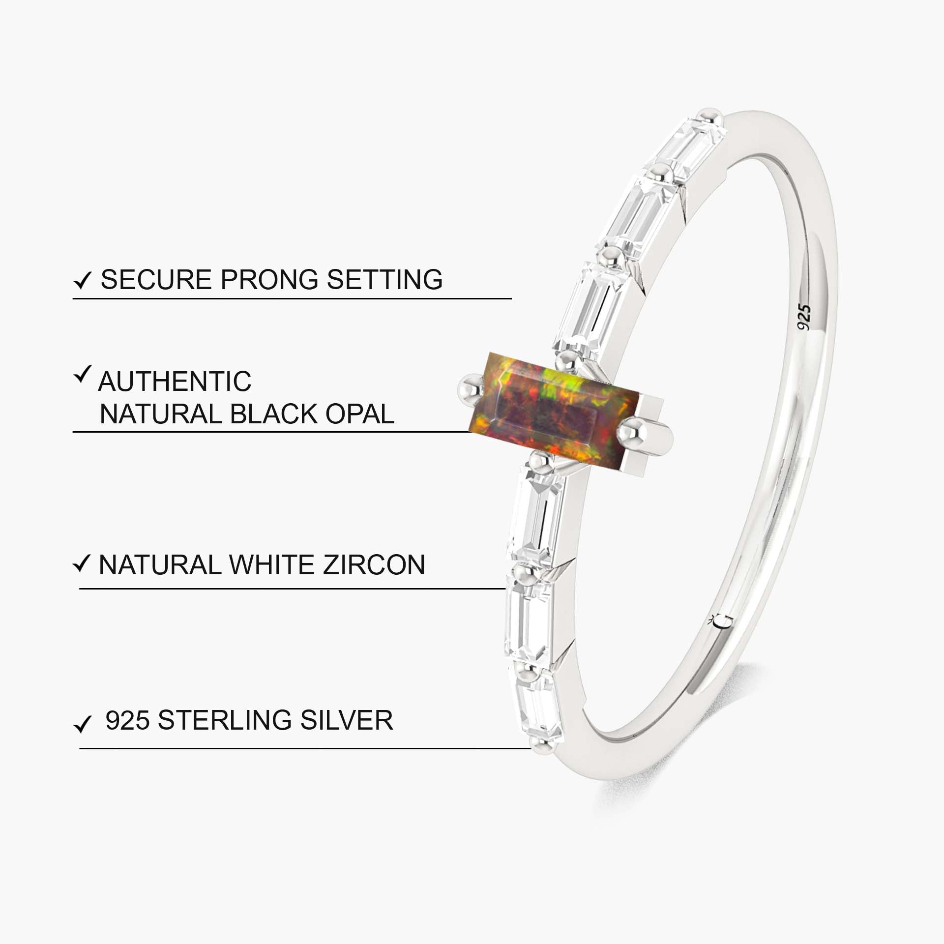 2.5X5 MM Baguette Shape Natural Black Opal Designer Ring - Goodstone Jewels