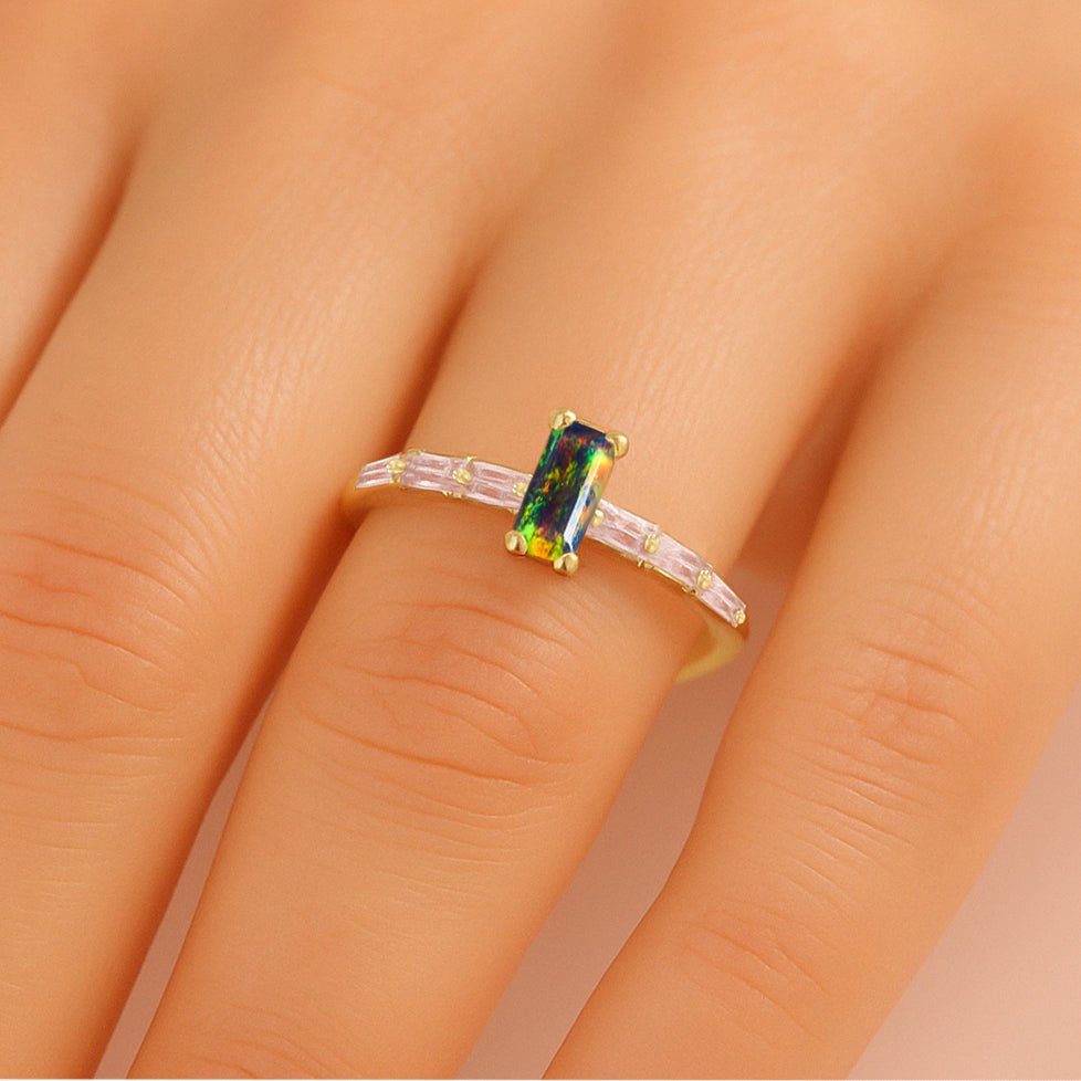 2.5X5 MM Baguette Shape Natural Black Opal Designer Ring - Goodstone Jewels