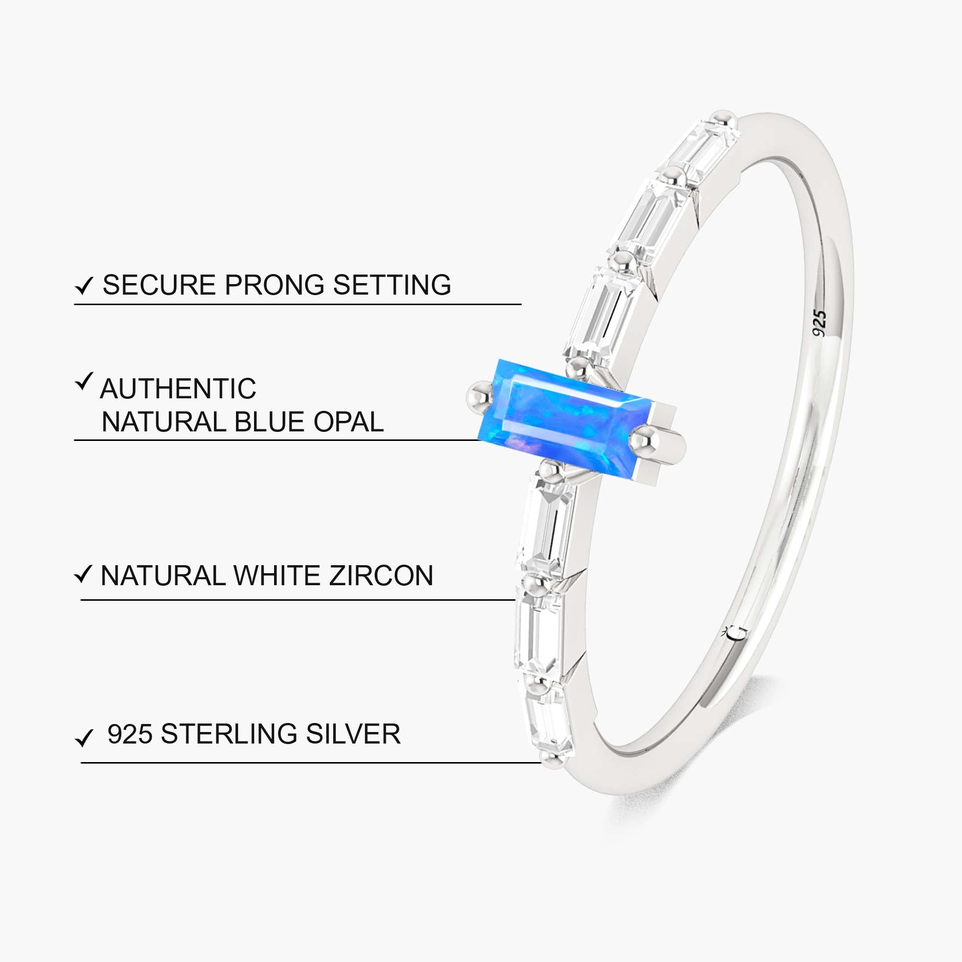 2.5X5 MM Baguette Shape Natural Blue Opal Designer Ring - Goodstone Jewels