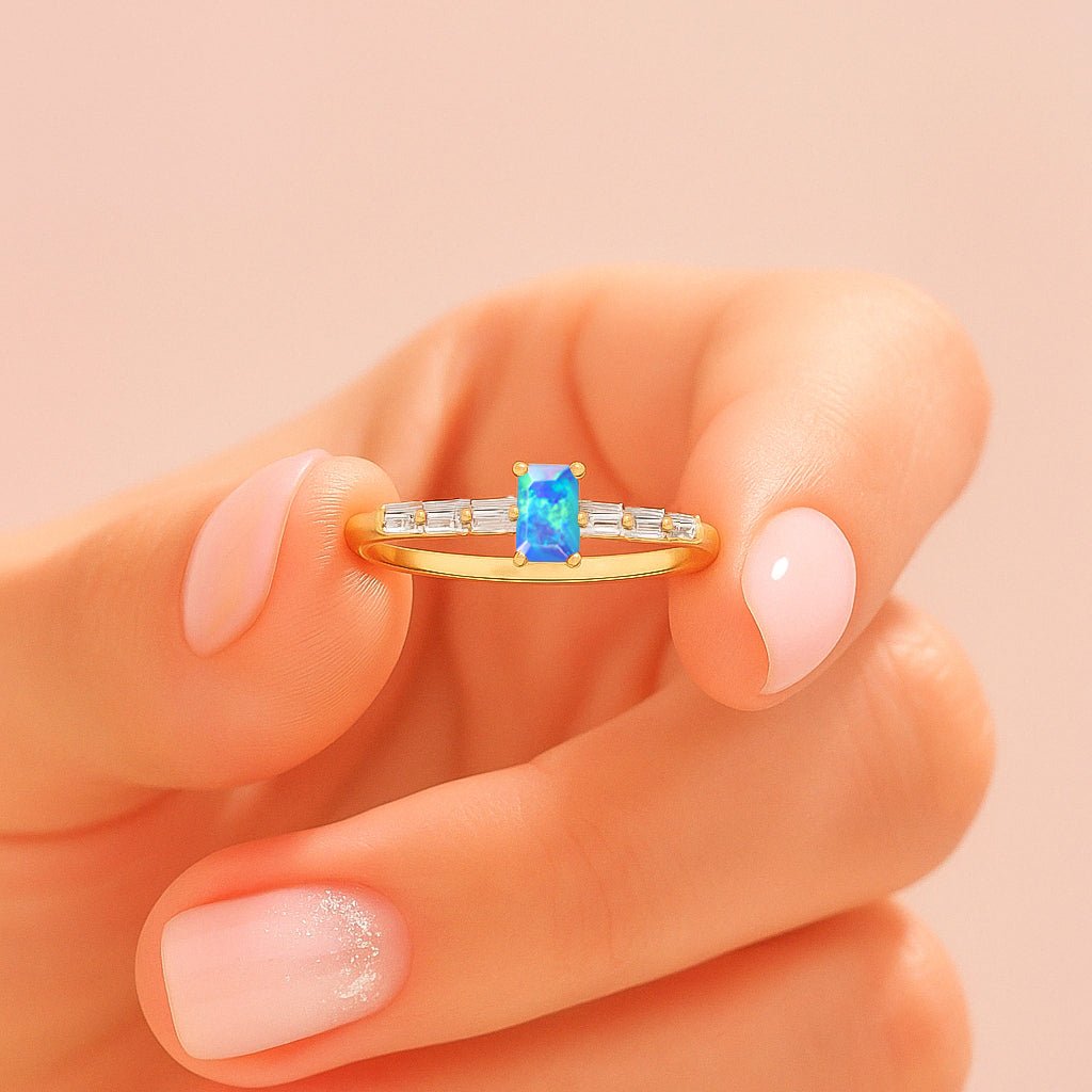 2.5X5 MM Baguette Shape Natural Blue Opal Designer Ring - Goodstone Jewels