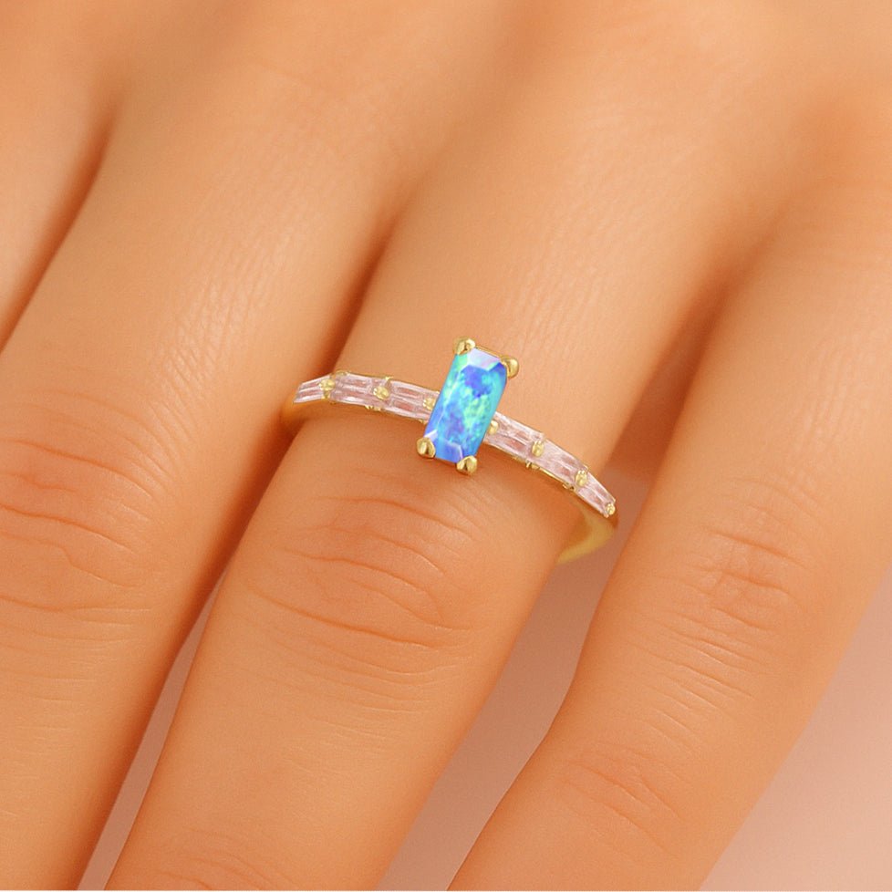 2.5X5 MM Baguette Shape Natural Blue Opal Designer Ring - Goodstone Jewels