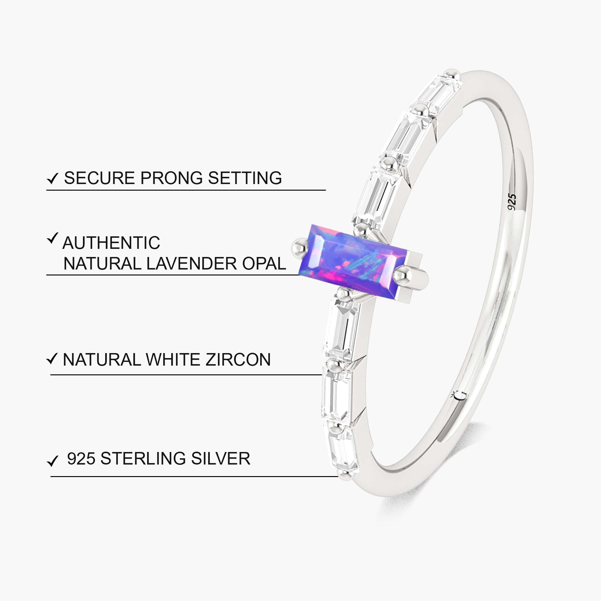 2.5X5 MM Baguette Shape Natural Lavender Opal Designer Ring - Goodstone Jewels