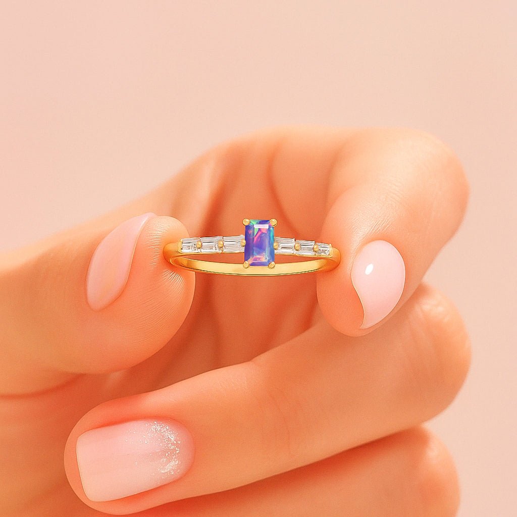 2.5X5 MM Baguette Shape Natural Lavender Opal Designer Ring - Goodstone Jewels