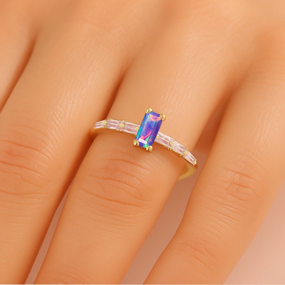 2.5X5 MM Baguette Shape Natural Lavender Opal Designer Ring - Goodstone Jewels