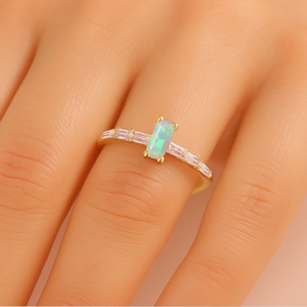 2.5X5 MM Baguette Shape Natural White Opal Designer Ring - Goodstone Jewels