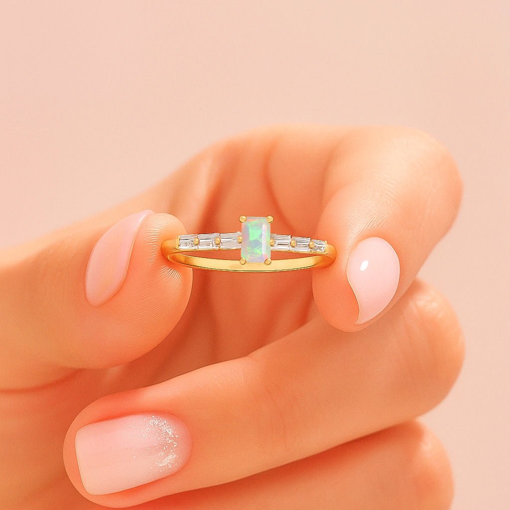 2.5X5 MM Baguette Shape Natural White Opal Designer Ring - Goodstone Jewels