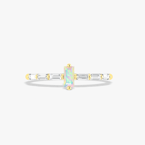 Baguette White Opal Ring - Sleek Designer Jewelry