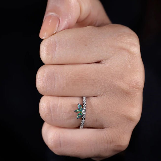 3 Marquise Black fire Ethiopian Black opal wedding statement ring - Goodstone Jewels