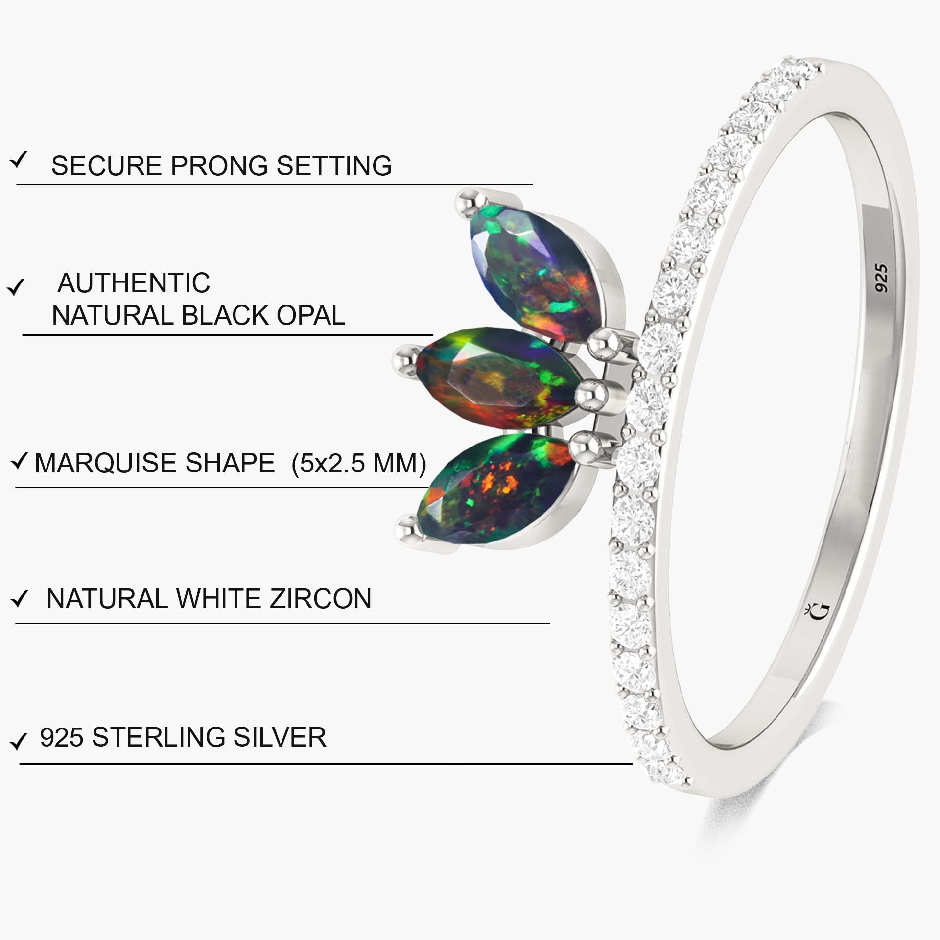 3 Marquise Black fire Ethiopian Black opal wedding statement ring - Goodstone Jewels