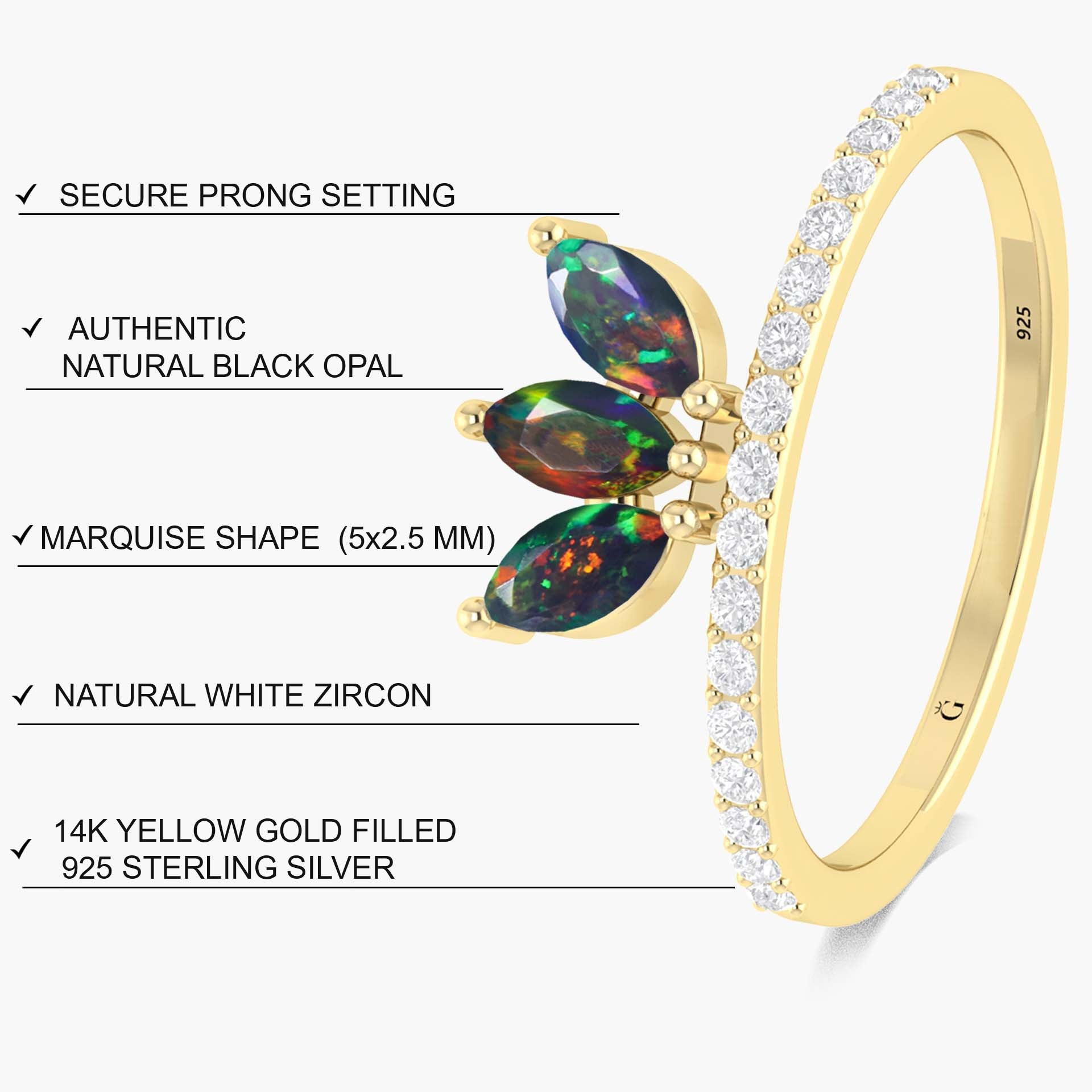 3 Marquise Black fire Ethiopian Black opal wedding statement ring - Goodstone Jewels