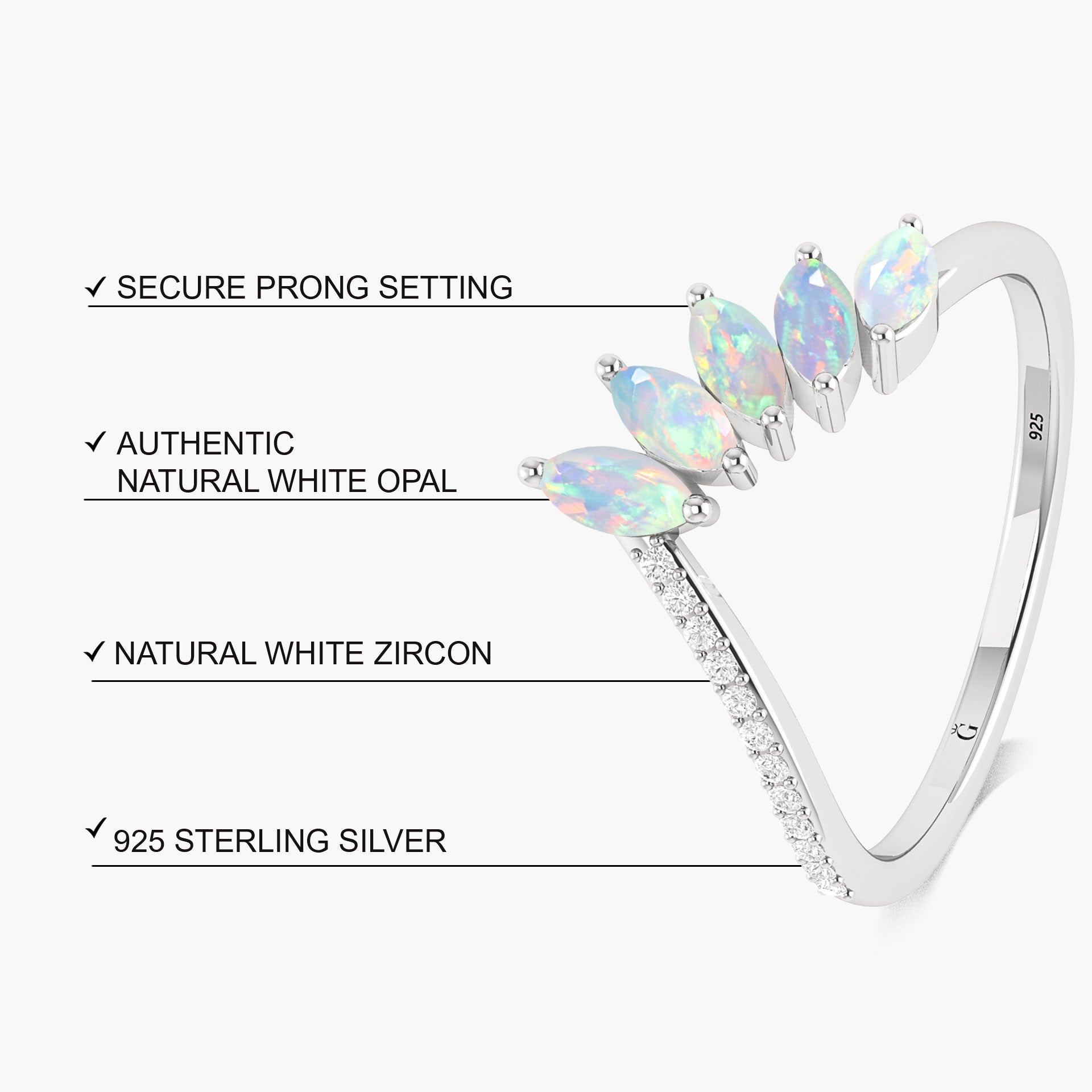 4 Marquise Natural fire Opal with small round zircon ring - Goodstone Jewels