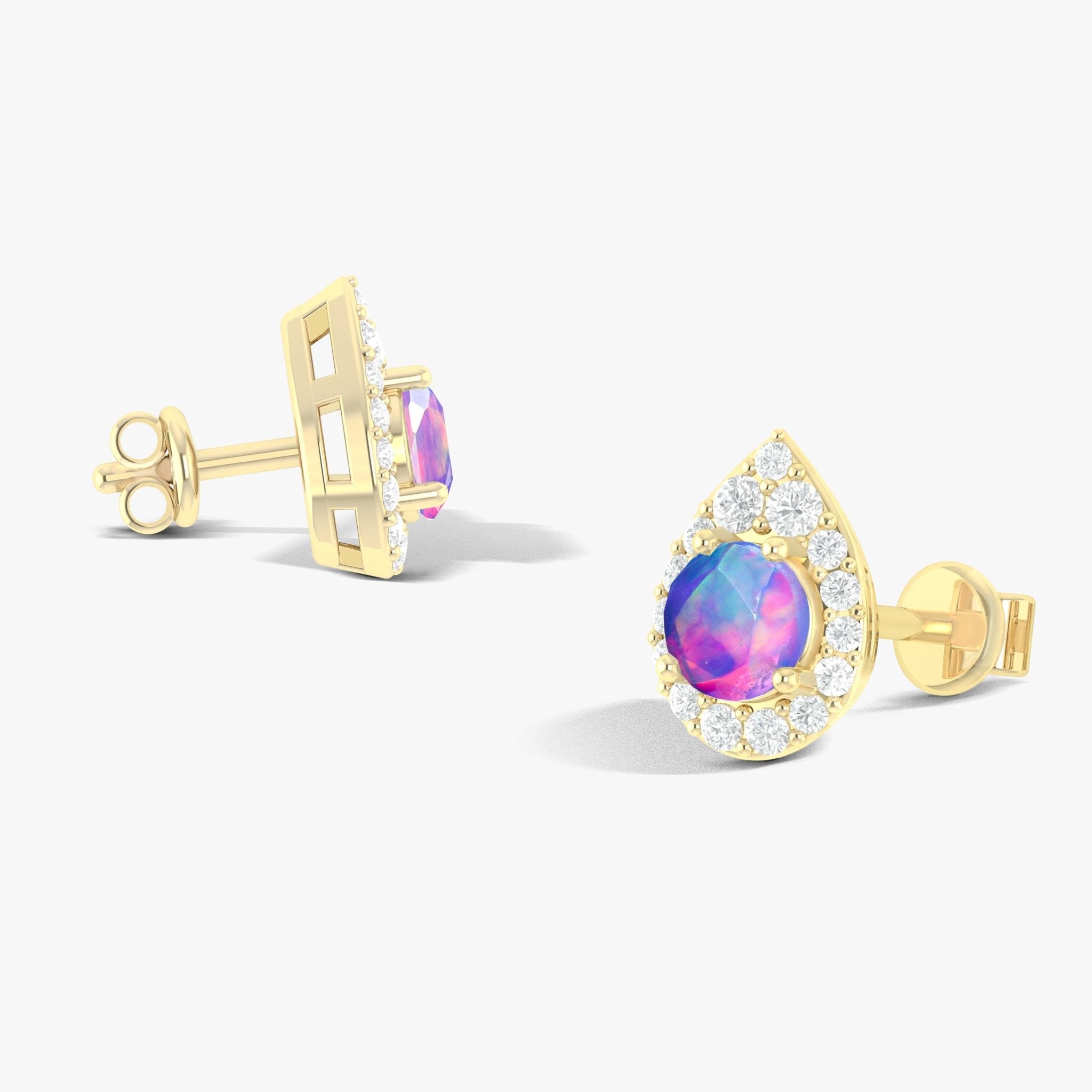 4MM Round Natural Lavender Opal Halo Stud Earrings with Push Back - Goodstone Jewels
