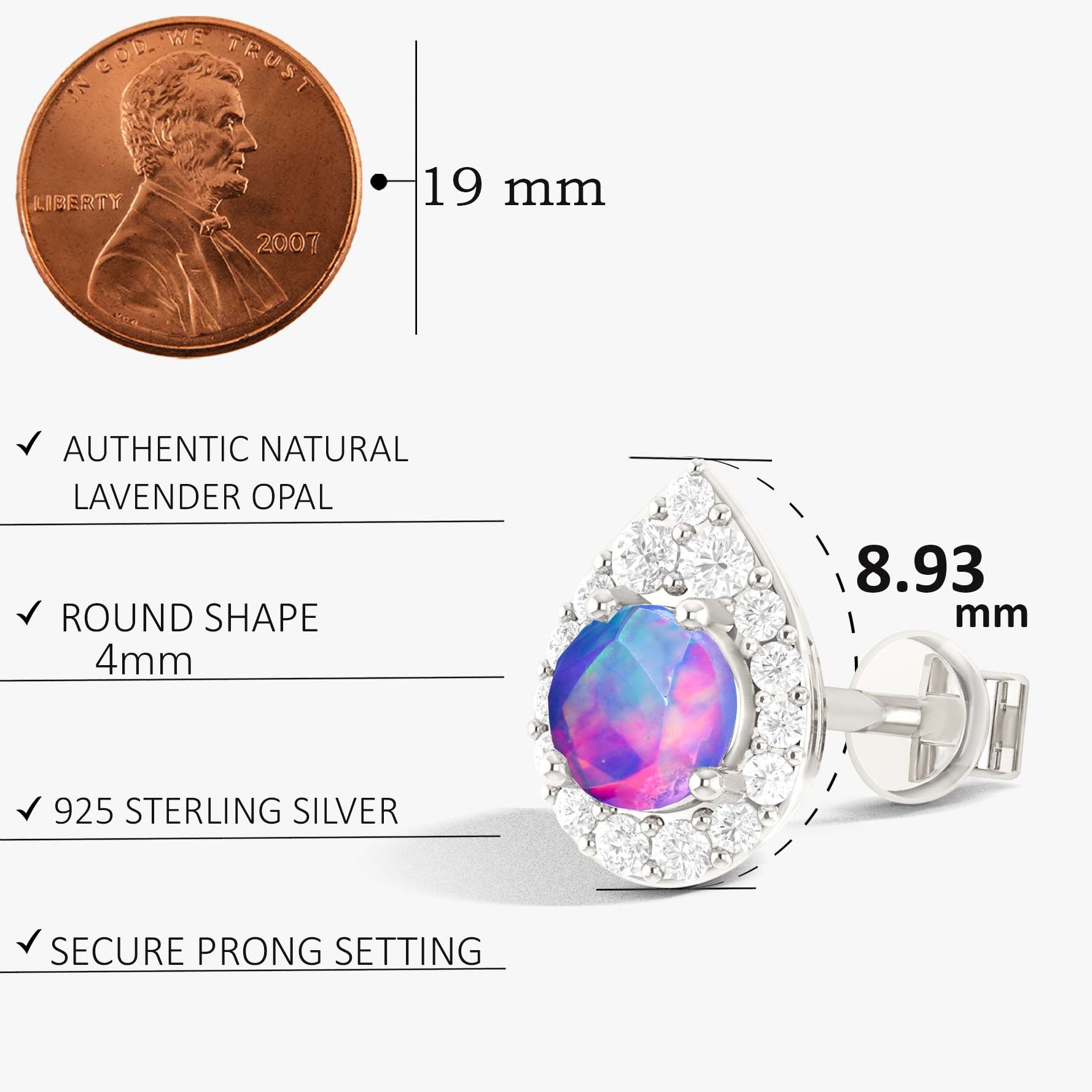 4MM Round Natural Lavender Opal Halo Stud Earrings with Push Back - Goodstone Jewels