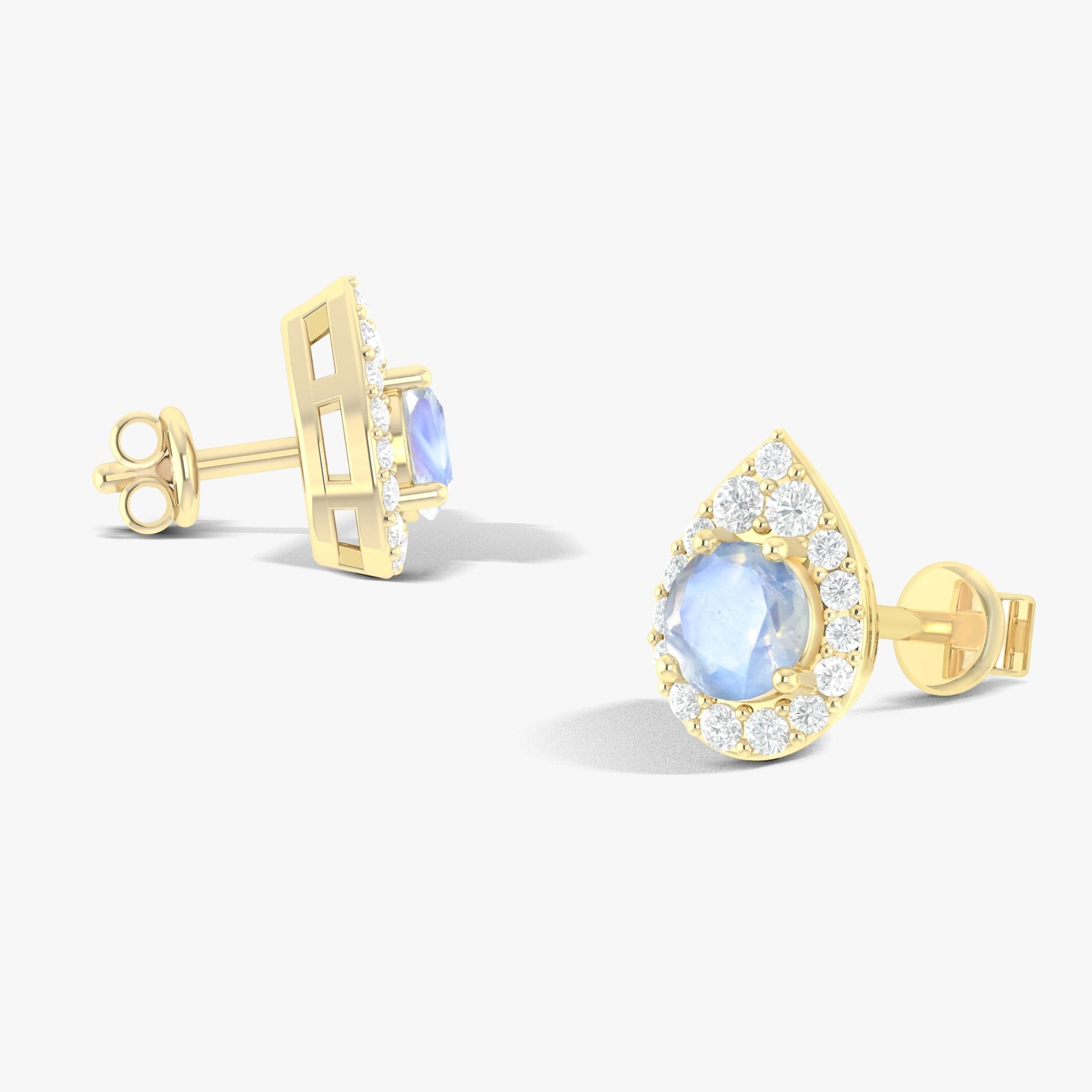 4MM Round Natural Moonstone Halo Stud Earrings with Push Back - Goodstone Jewels