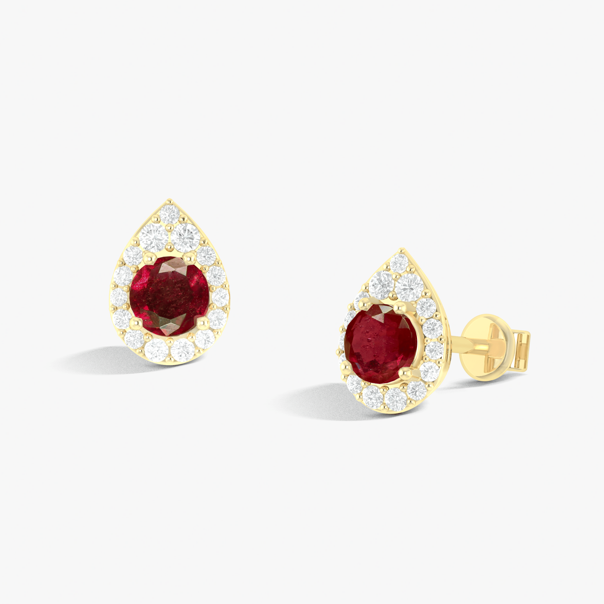4MM Round Natural Ruby Halo Stud Earrings with Push Back - Goodstone Jewels