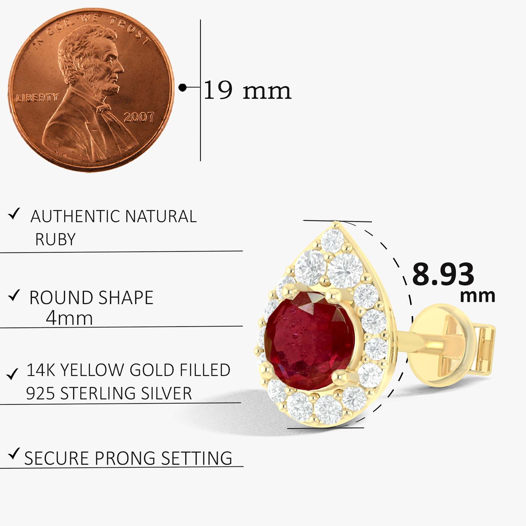 4MM Round Natural Ruby Halo Stud Earrings with Push Back - Goodstone Jewels