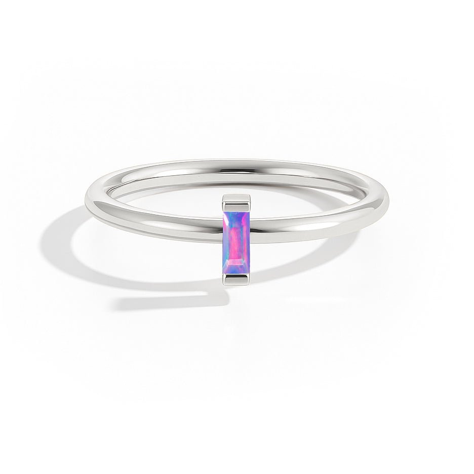 4X2MM Baguette Shape Lavender Opal Solitaire October Birthstone Ring - Goodstone Jewels