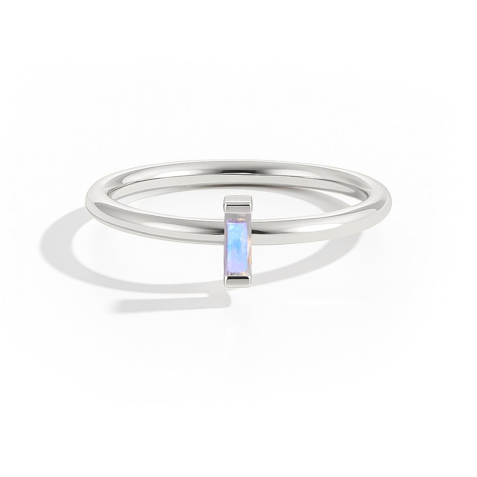 4X2MM Baguette Shape Moonstone Solitaire June Birthstone Ring - Goodstone Jewels