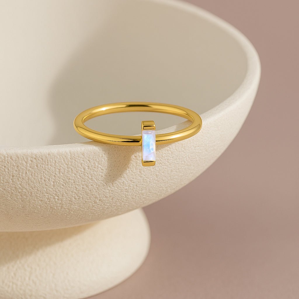 4X2MM Baguette Shape Moonstone Solitaire June Birthstone Ring - Goodstone Jewels