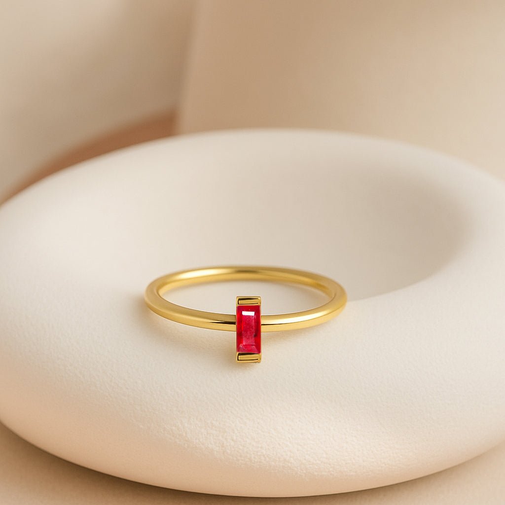 4X2MM Baguette Shape Ruby Solitaire July Birthstone Ring - Goodstone Jewels