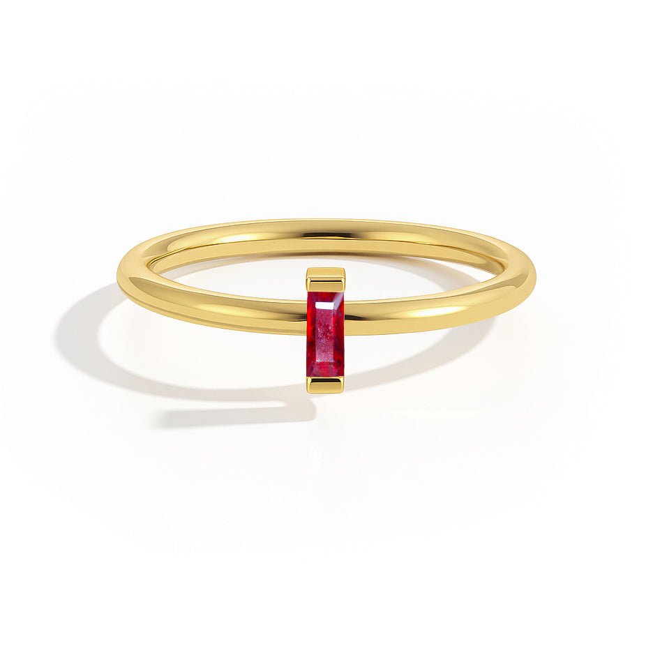 4X2MM Baguette Shape Ruby Solitaire July Birthstone Ring - Goodstone Jewels