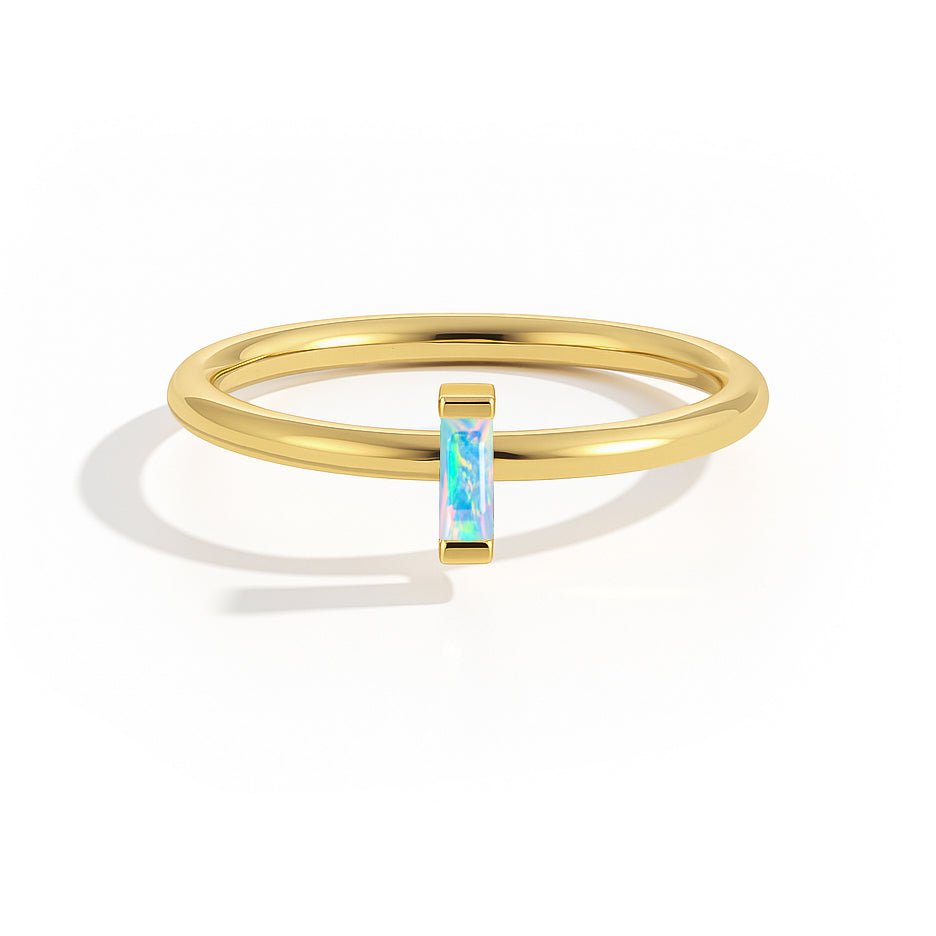 4X2MM Baguette Shape White Opal Solitaire October Birthstone Ring - Goodstone Jewels