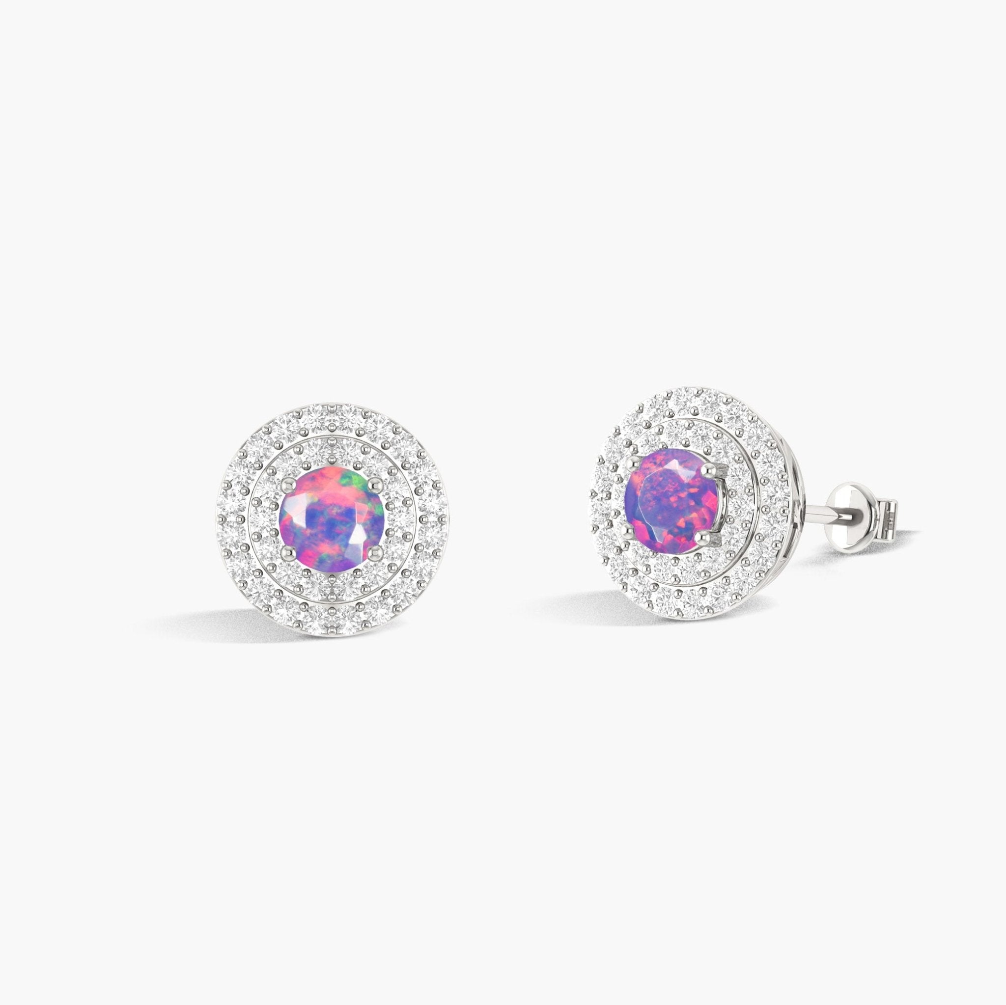 5MM Round Natural Lavender Opal Halo Stud Earrings with Puch Back - Goodstone Jewels