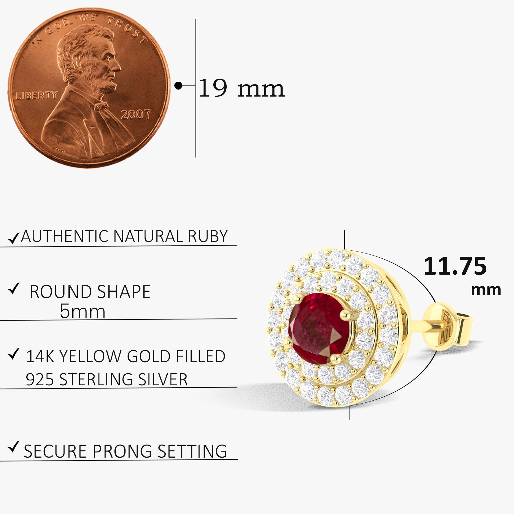 5MM Round Natural Ruby Halo Stud Earrings with Puch Back - Goodstone Jewels