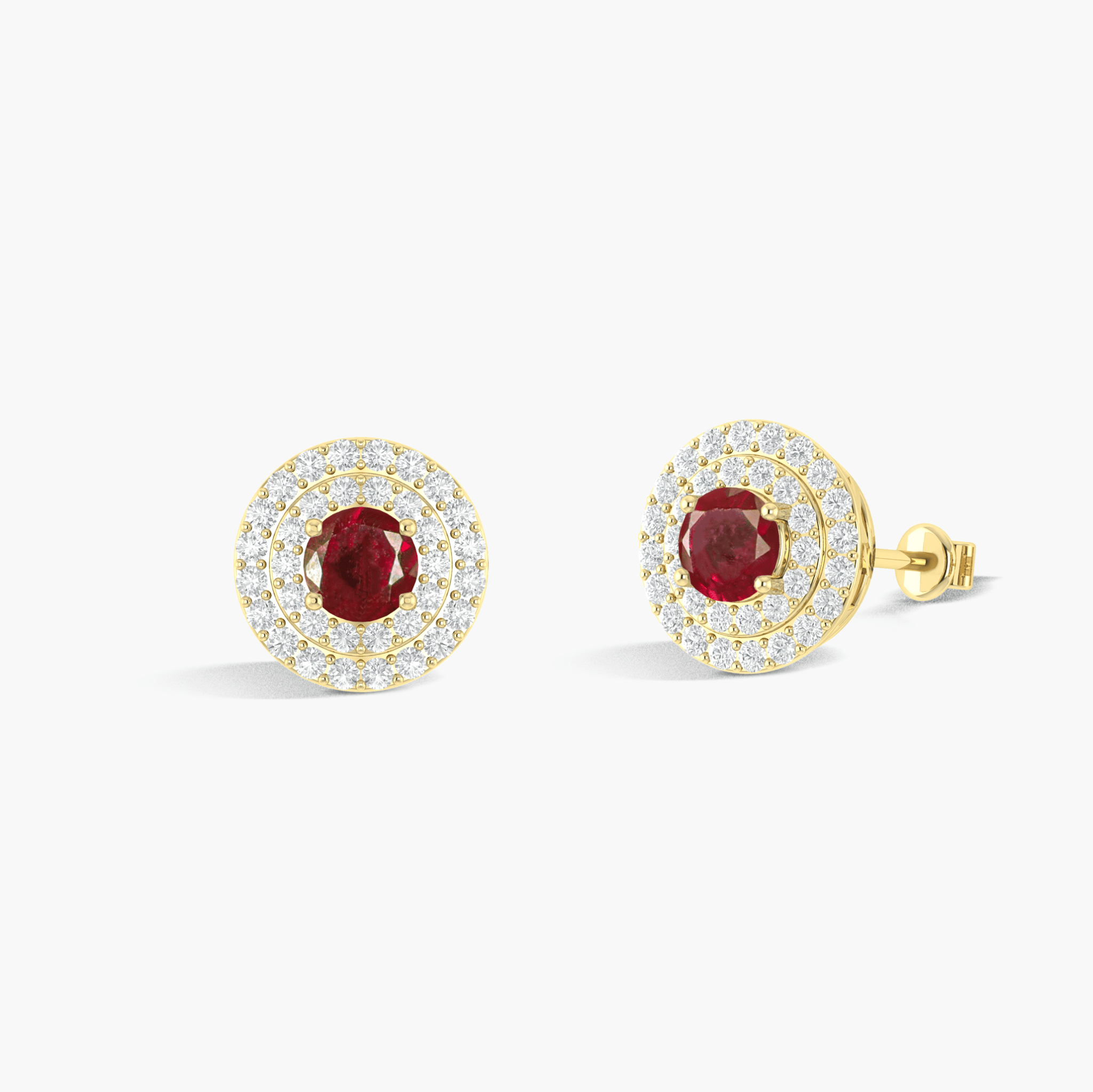 5MM Round Natural Ruby Halo Stud Earrings with Puch Back - Goodstone Jewels