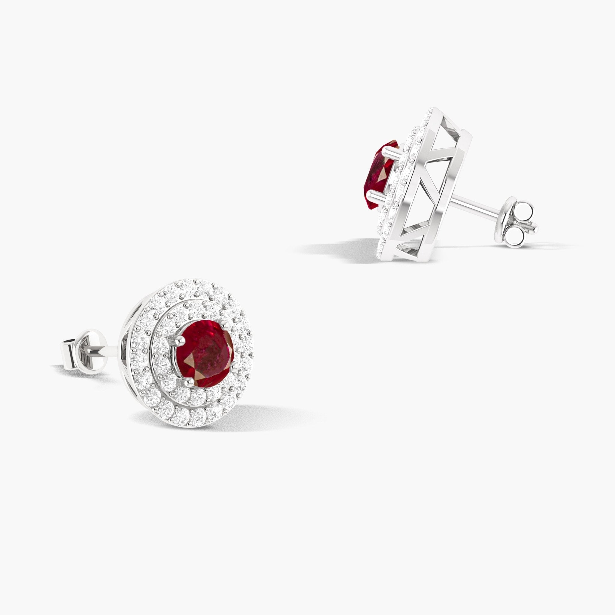 5MM Round Natural Ruby Halo Stud Earrings with Puch Back - Goodstone Jewels