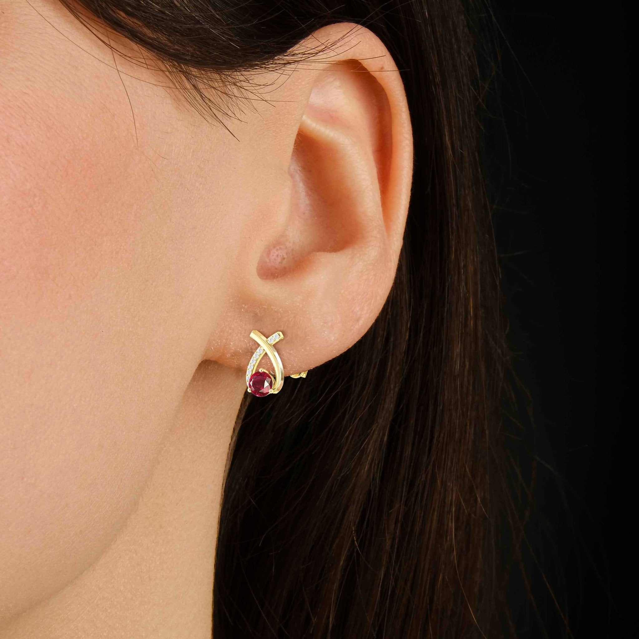 5MM Round Natural Ruby Opal Stud Earrings - Goodstone Jewels