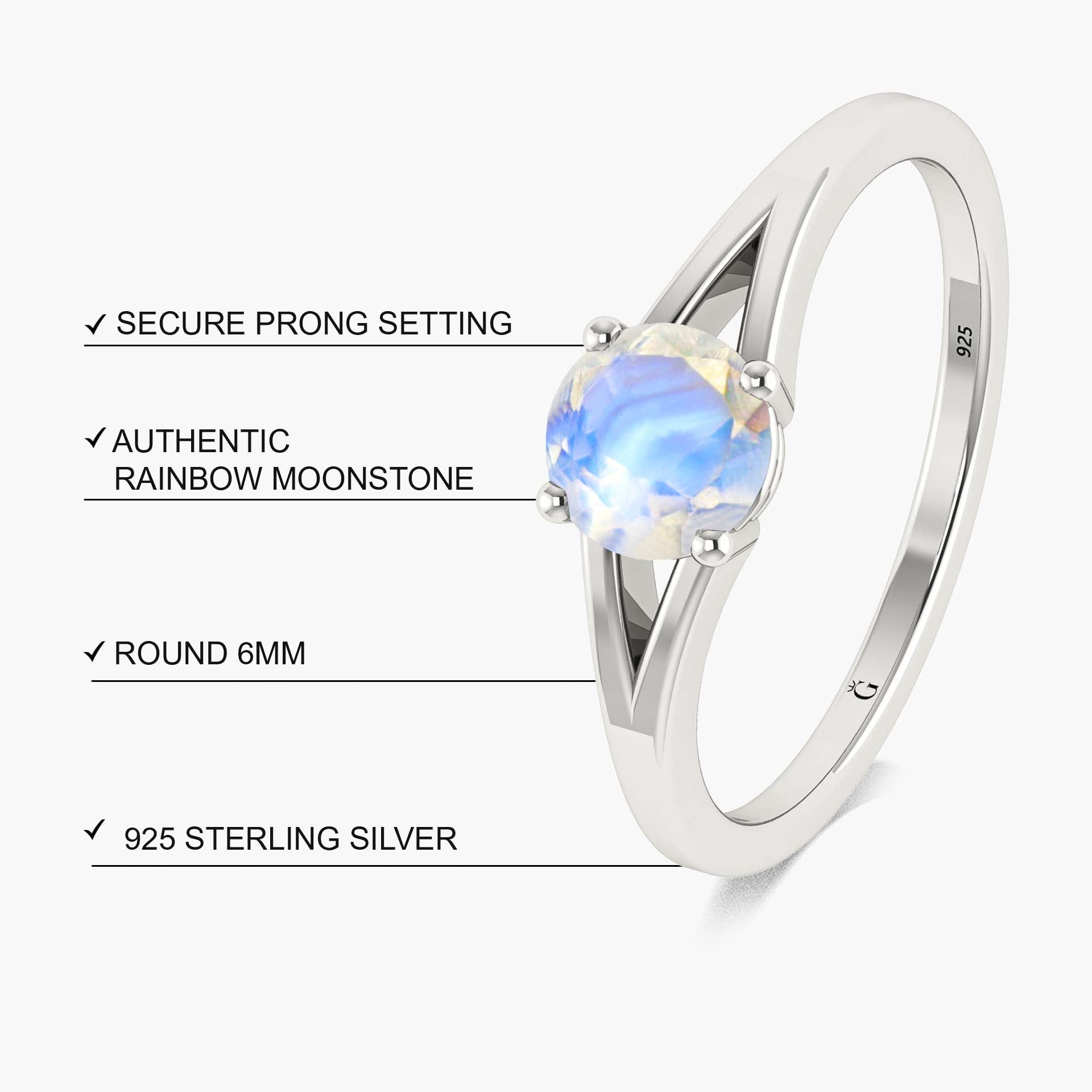 6 MM Round Moonstone Wedding Statement ring - Goodstone Jewels
