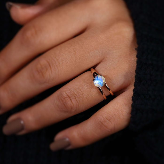 6 MM Round Moonstone Wedding Statement ring - Goodstone Jewels
