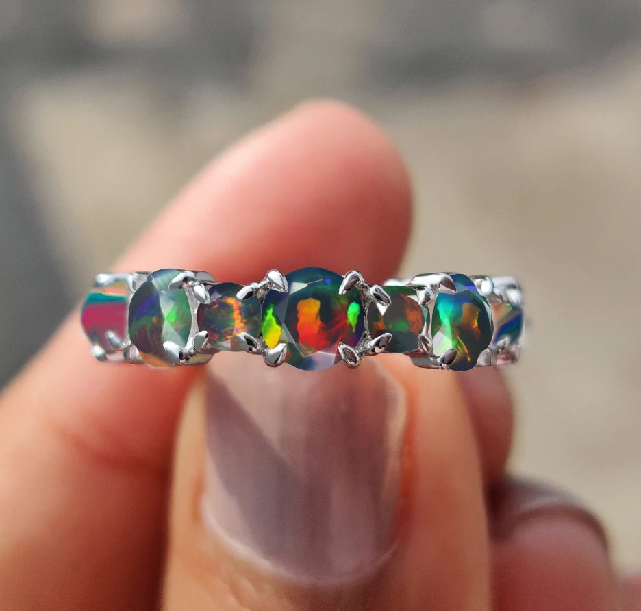 6MM Round Natural Black Opal Full Eternity Wedding Band Ring - Goodstone Jewels