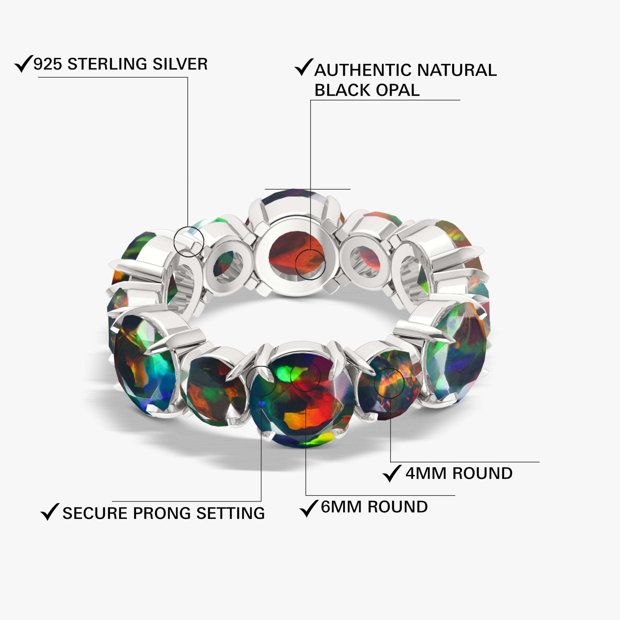 6MM Round Natural Black Opal Full Eternity Wedding Band Ring - Goodstone Jewels