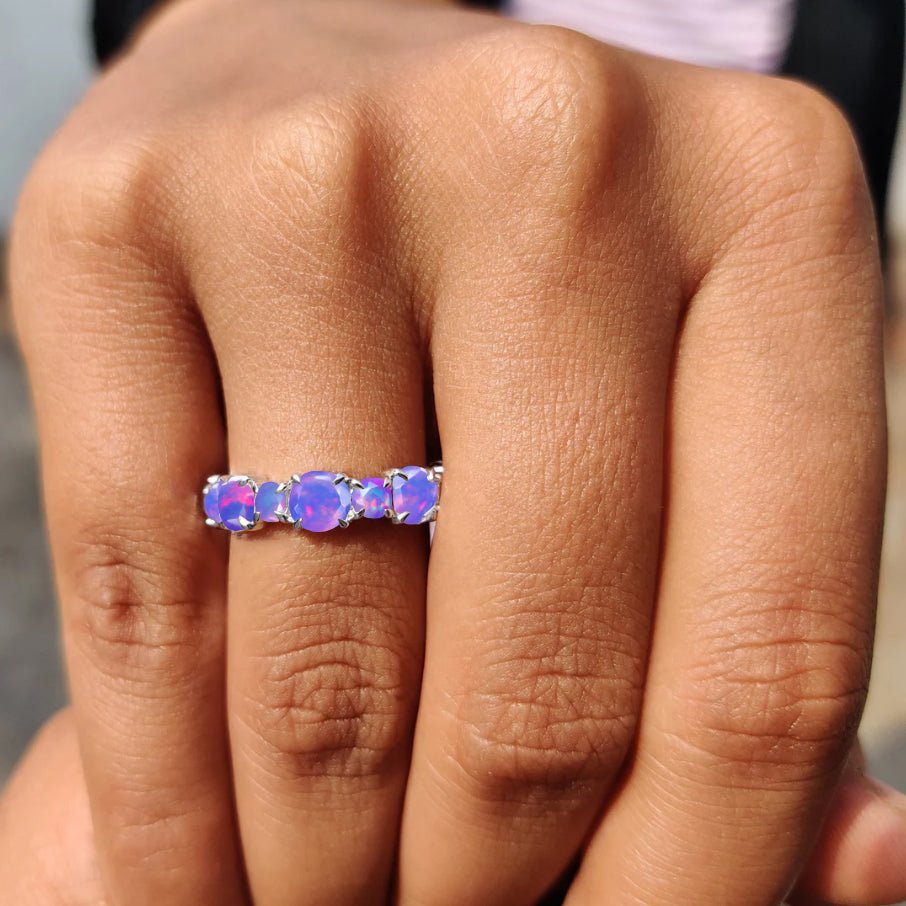 6MM Round Natural Lavender Opal Full Eternity Wedding Band Ring - Goodstone Jewels