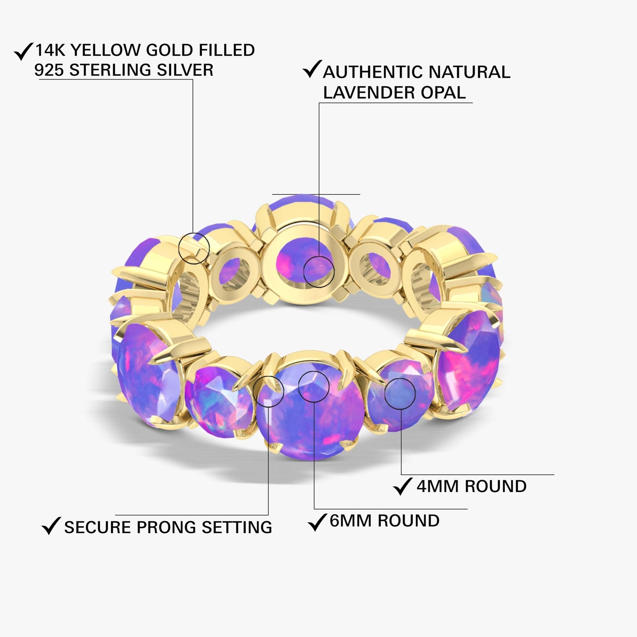 6MM Round Natural Lavender Opal Full Eternity Wedding Band Ring - Goodstone Jewels