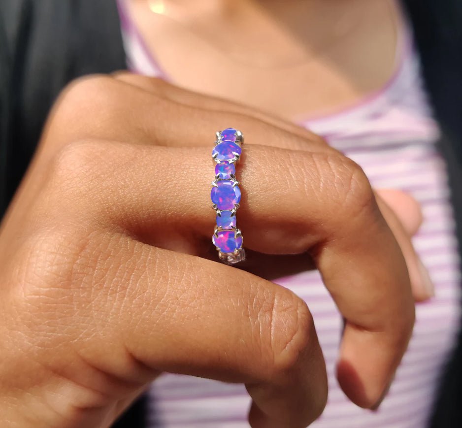 6MM Round Natural Lavender Opal Full Eternity Wedding Band Ring - Goodstone Jewels