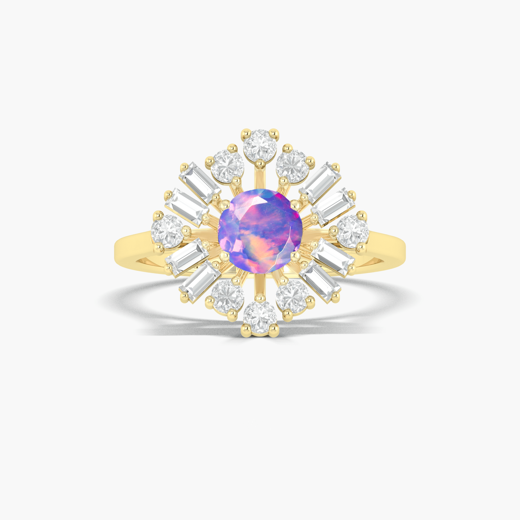 6MM Round Natural Lavender Opal with White Zircon Halo Ring - Goodstone Jewels