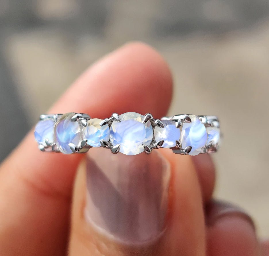 6MM Round Natural Moonstone Full Eternity Wedding Band Ring - Goodstone Jewels