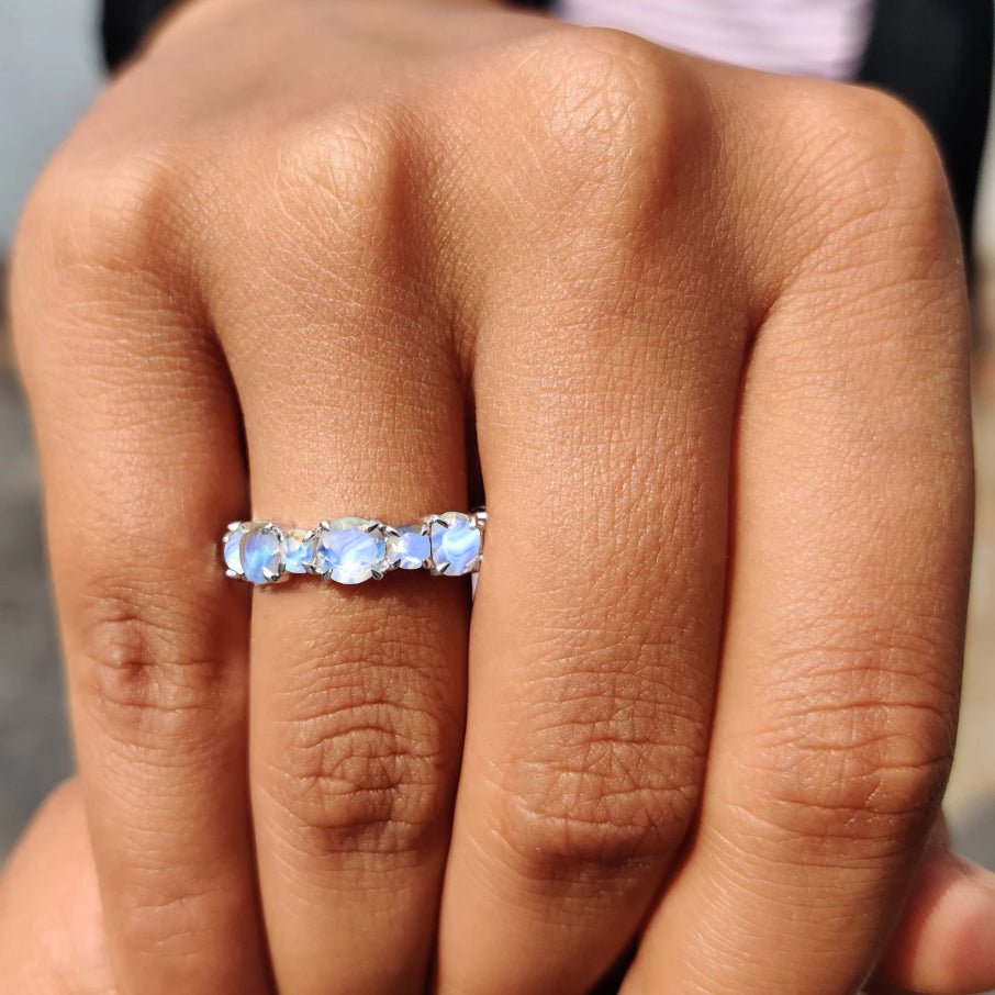 6MM Round Natural Moonstone Full Eternity Wedding Band Ring - Goodstone Jewels
