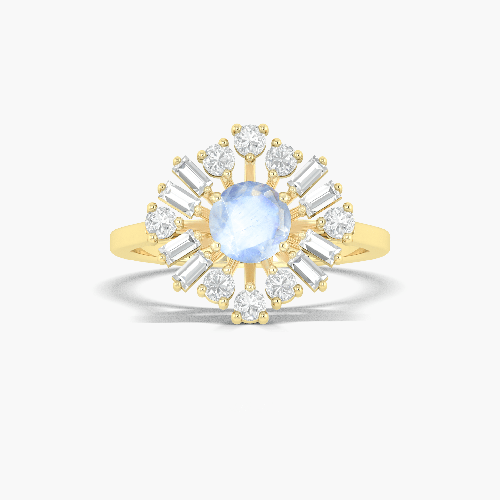 6MM Round Natural Moonstone with White Zircon Halo Ring - Goodstone Jewels