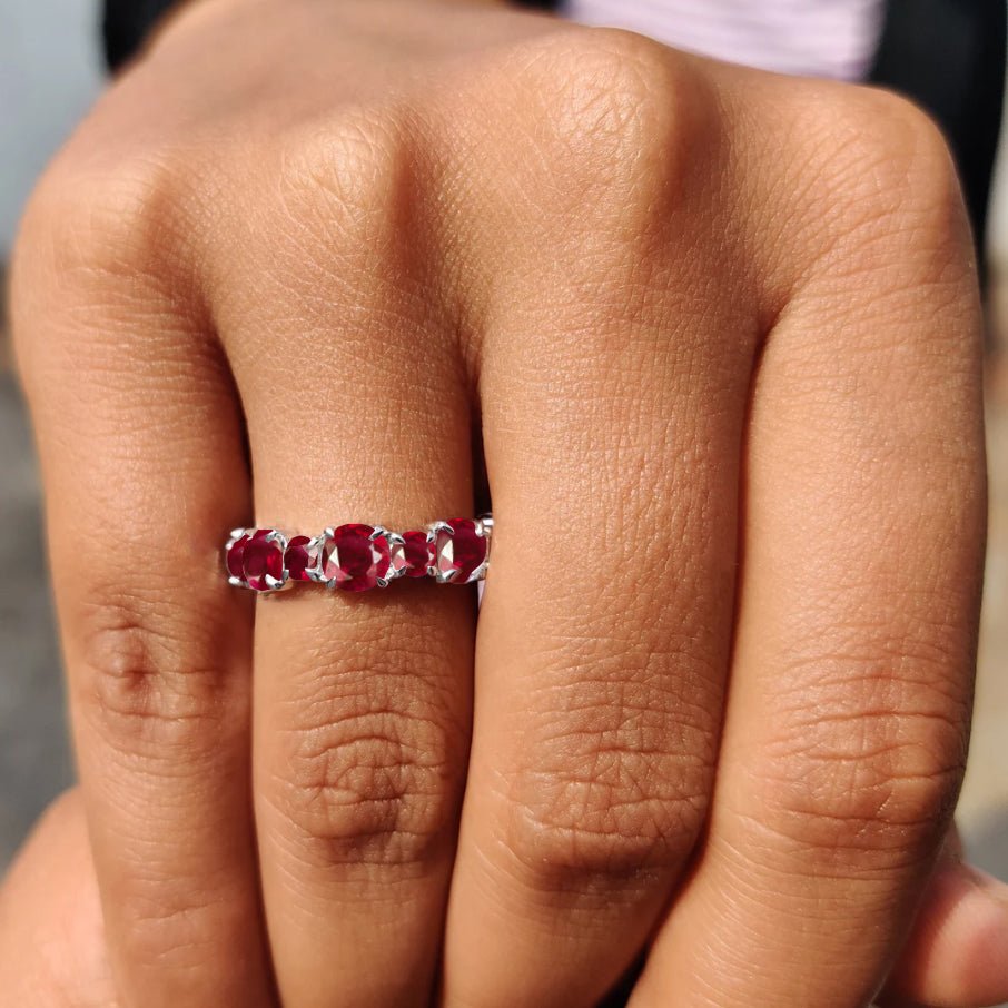 6MM Round Natural Ruby Full Eternity Wedding Band Ring - Goodstone Jewels
