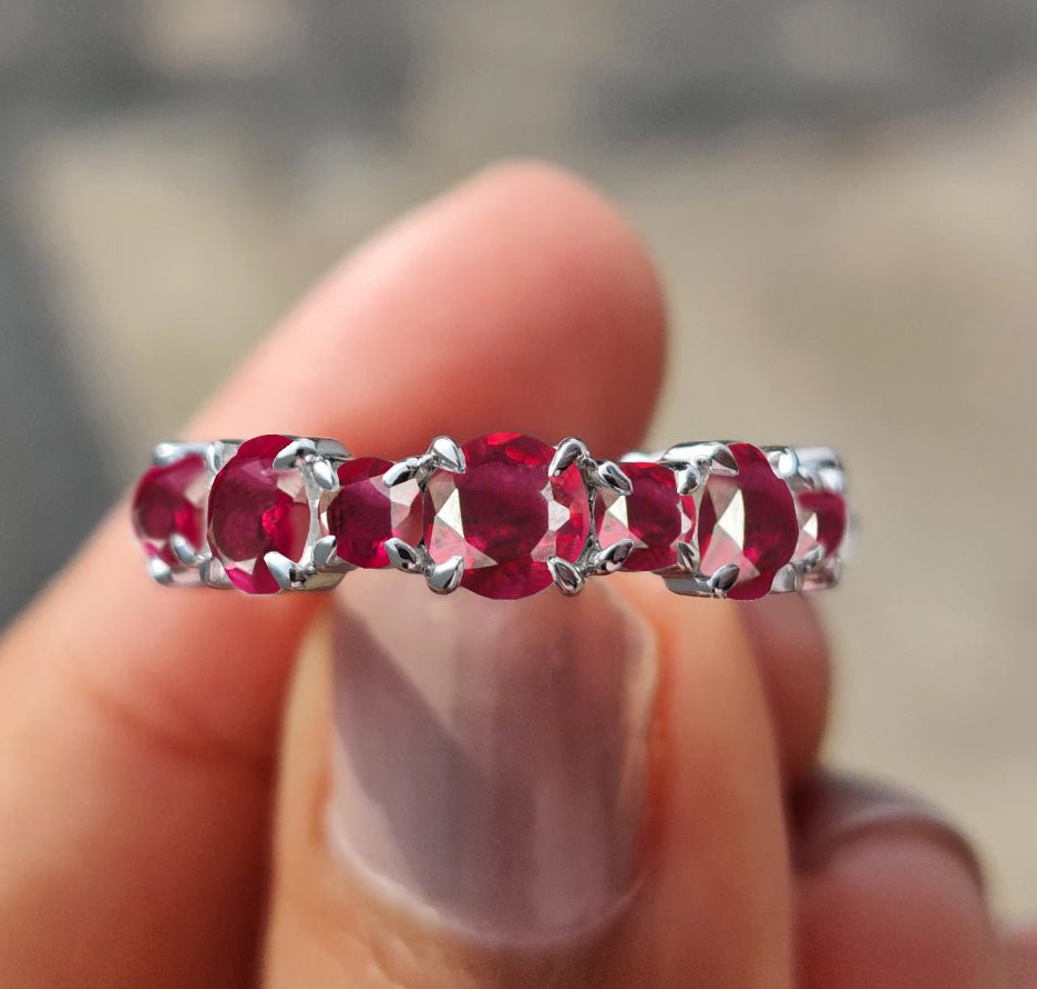 6MM Round Natural Ruby Full Eternity Wedding Band Ring - Goodstone Jewels
