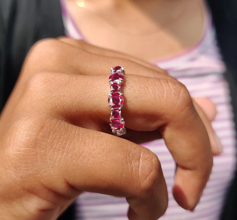 6MM Round Natural Ruby Full Eternity Wedding Band Ring - Goodstone Jewels